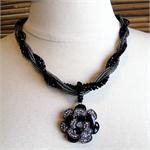 Jet Flower Necklace and Earring Set