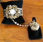 Antiqued gold rose slave bracelet with matching ring